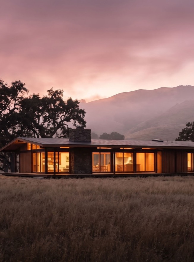 The house at dusk, before it goes on the market